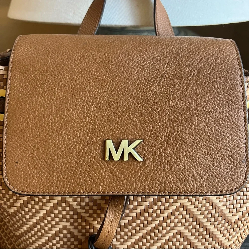 Michael Kors Junie Leather Woven Basket Backpack